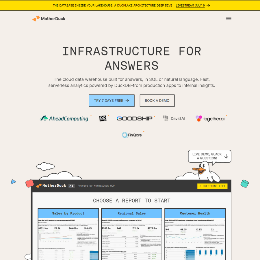 motherduck.com homepage screenshot