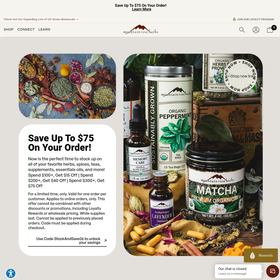 mountainroseherbs.com homepage screenshot