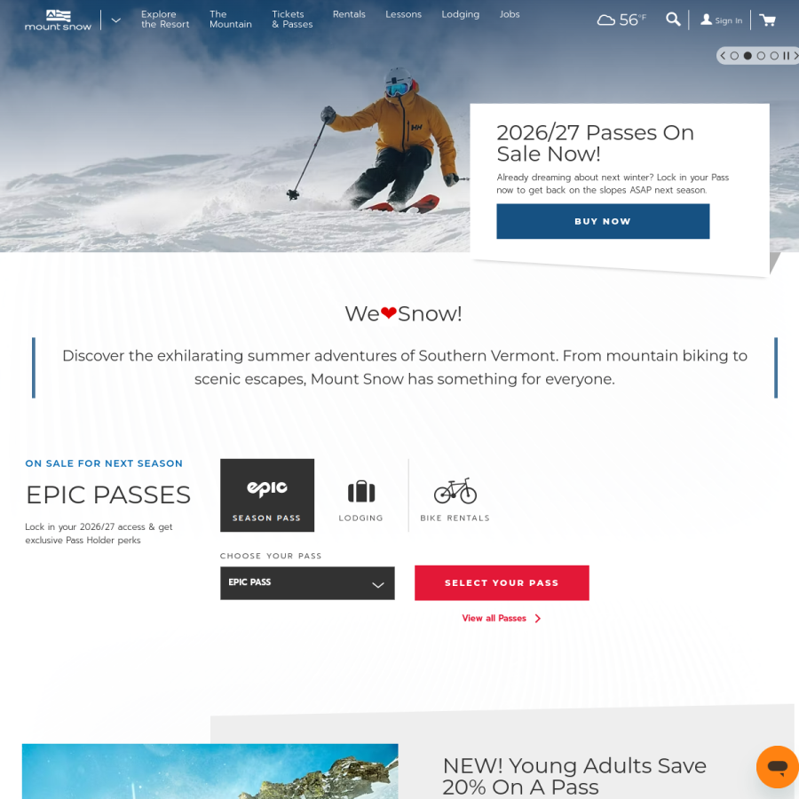mountsnow.com homepage screenshot