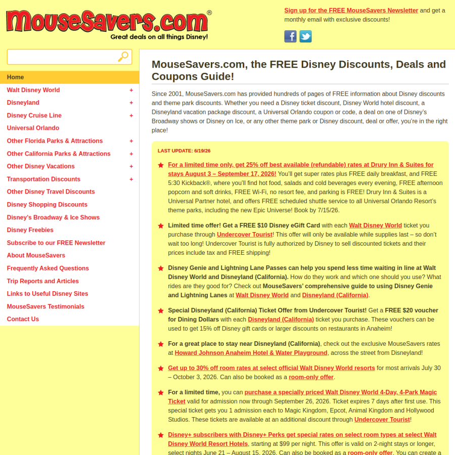 mousesavers.com homepage screenshot