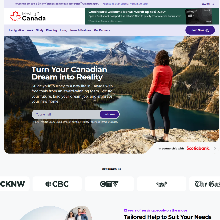 moving2canada.com homepage screenshot