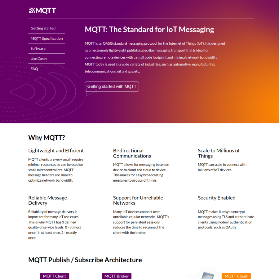 mqtt.org homepage screenshot