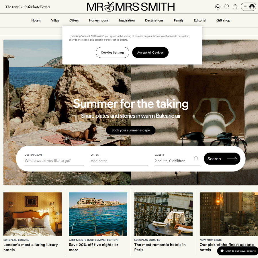 mrandmrssmith.com homepage screenshot