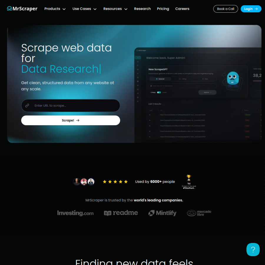 mrscraper.com homepage screenshot