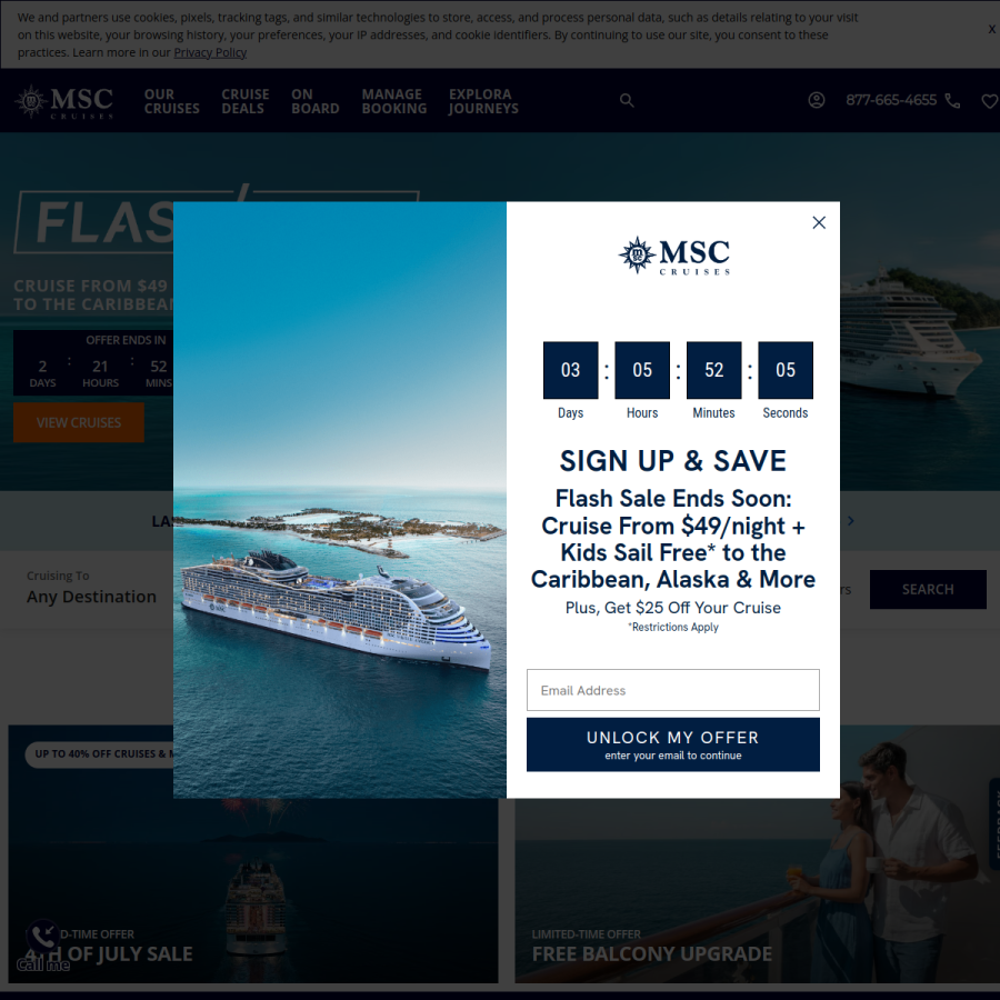 msccruises.com homepage screenshot