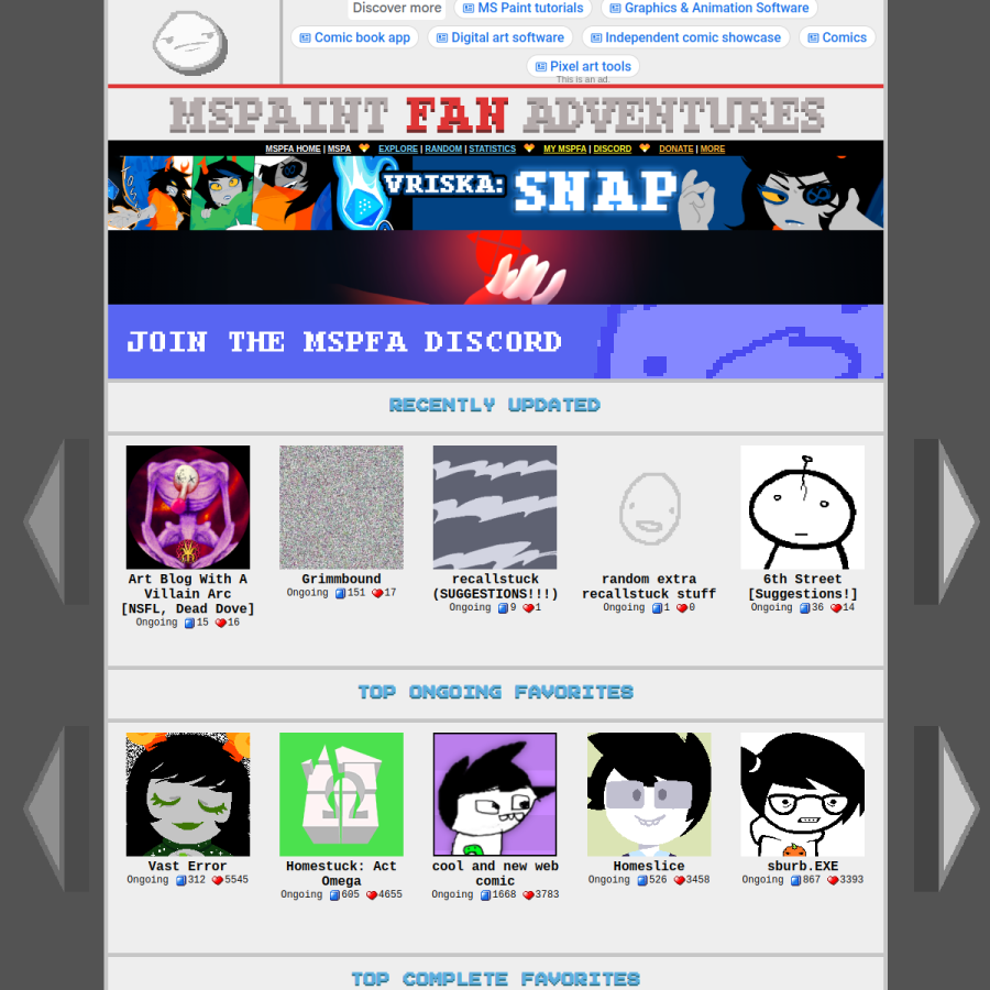 mspfa.com homepage screenshot