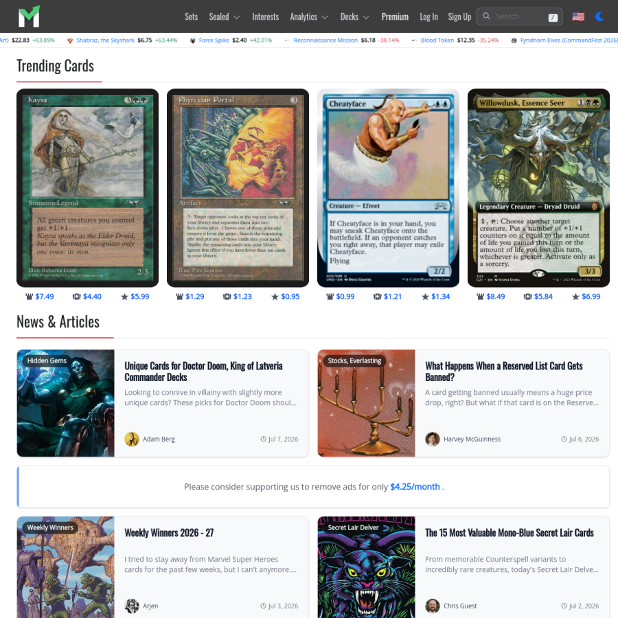 mtgstocks.com homepage screenshot