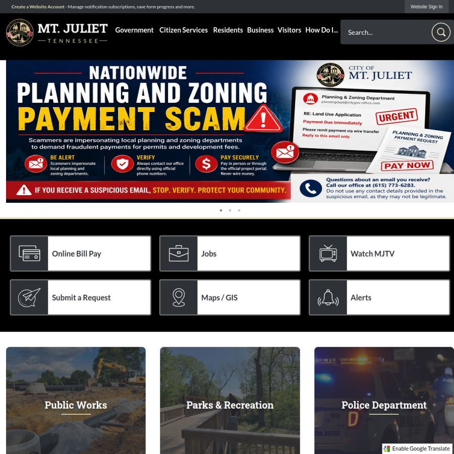 mtjuliet-tn.gov homepage screenshot