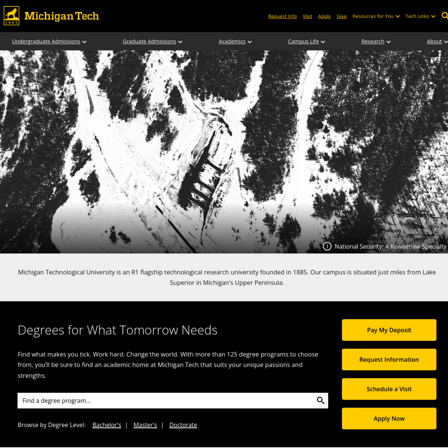 mtu.edu homepage screenshot