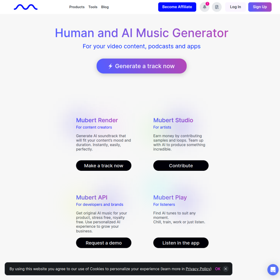 mubert.com homepage screenshot