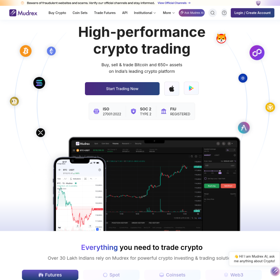 mudrex.com homepage screenshot