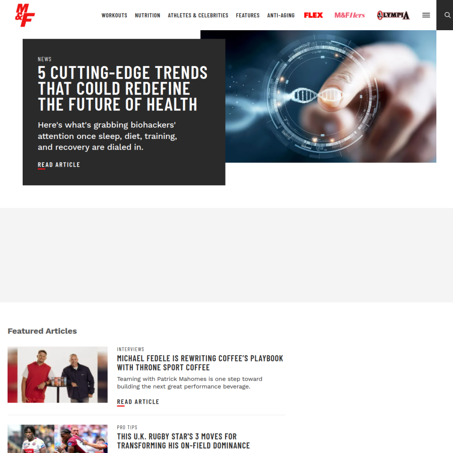 muscleandfitness.com homepage screenshot