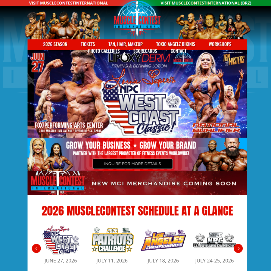 musclecontest.com homepage screenshot