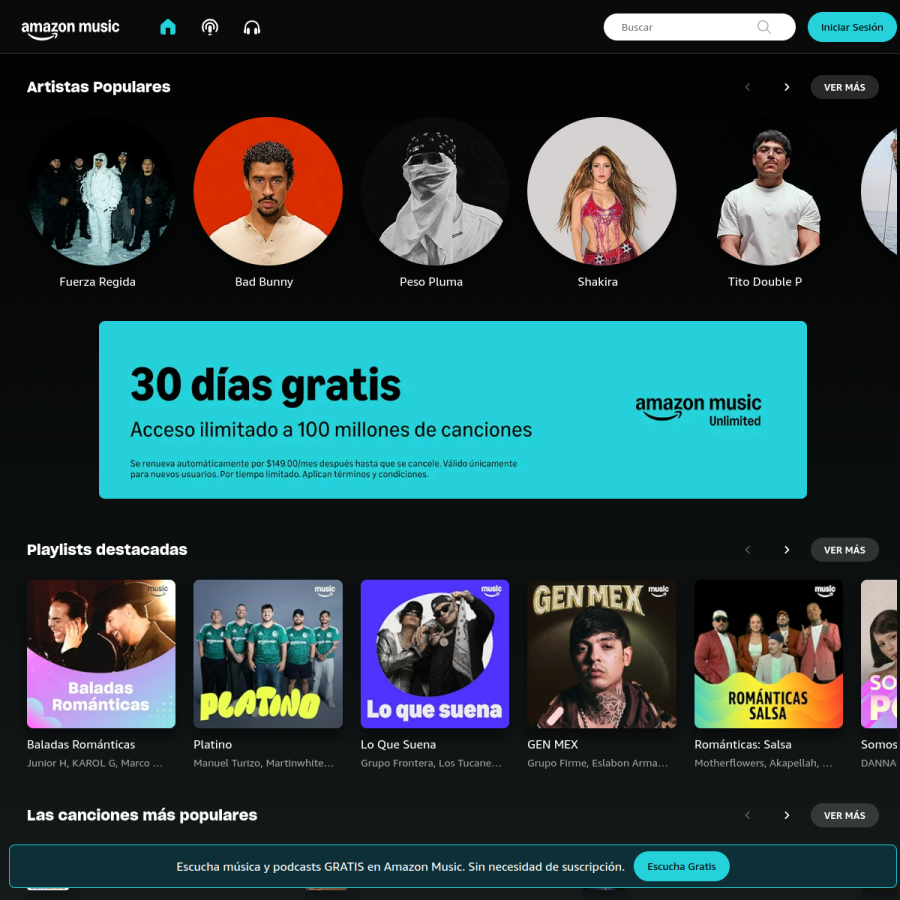 music.amazon.com.mx homepage screenshot