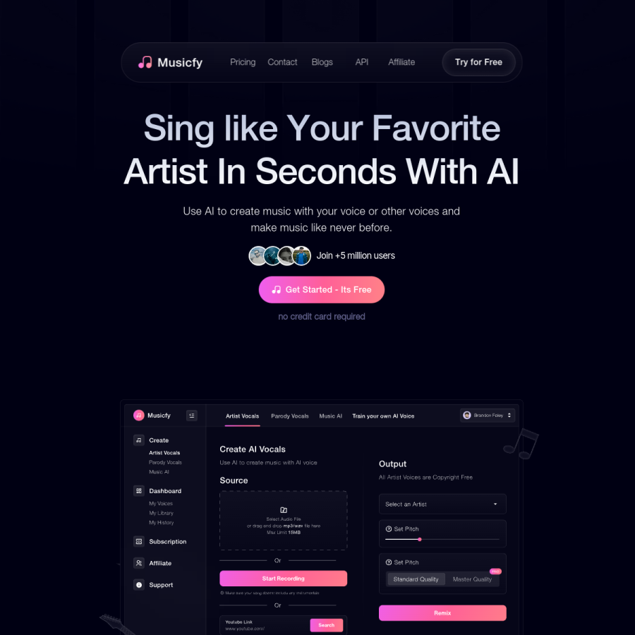 musicfy.lol homepage screenshot
