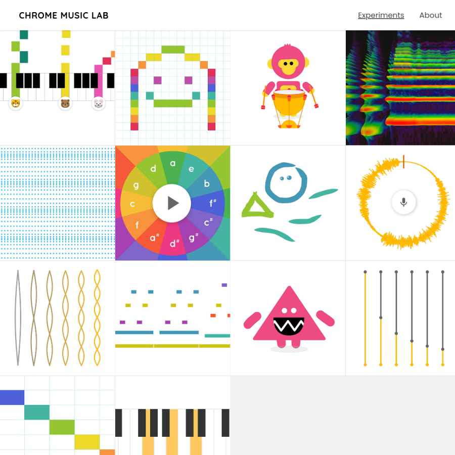 musiclab.chromeexperiments.com homepage screenshot