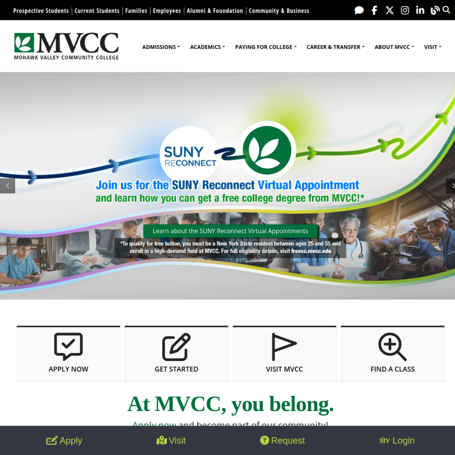 mvcc.edu homepage screenshot