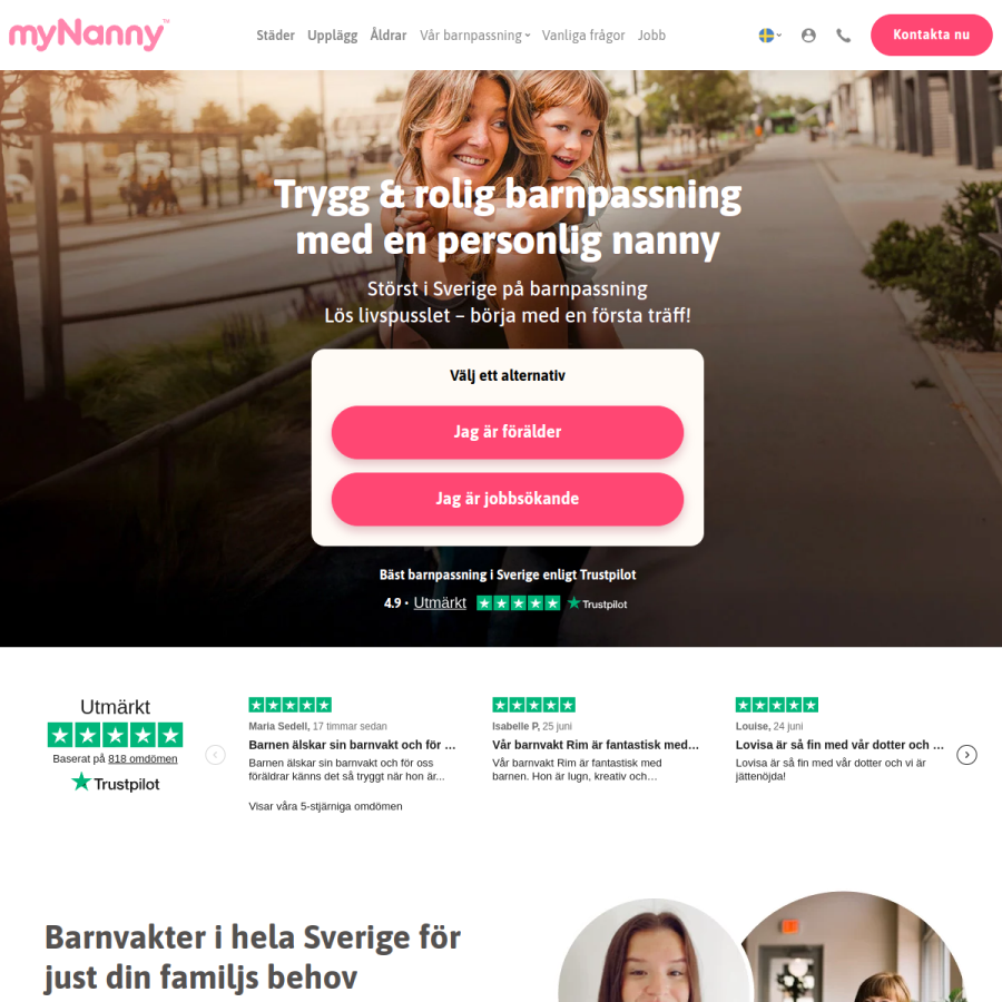 my-nanny.se homepage screenshot
