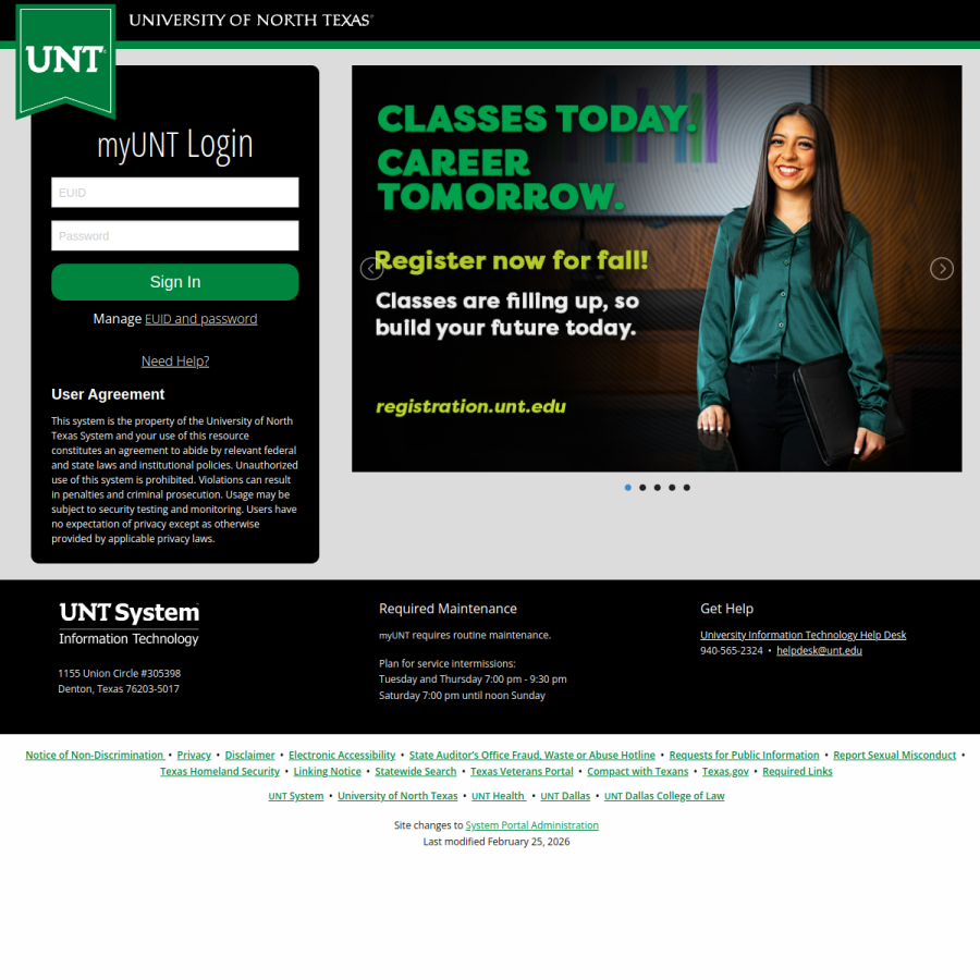 my.unt.edu homepage screenshot