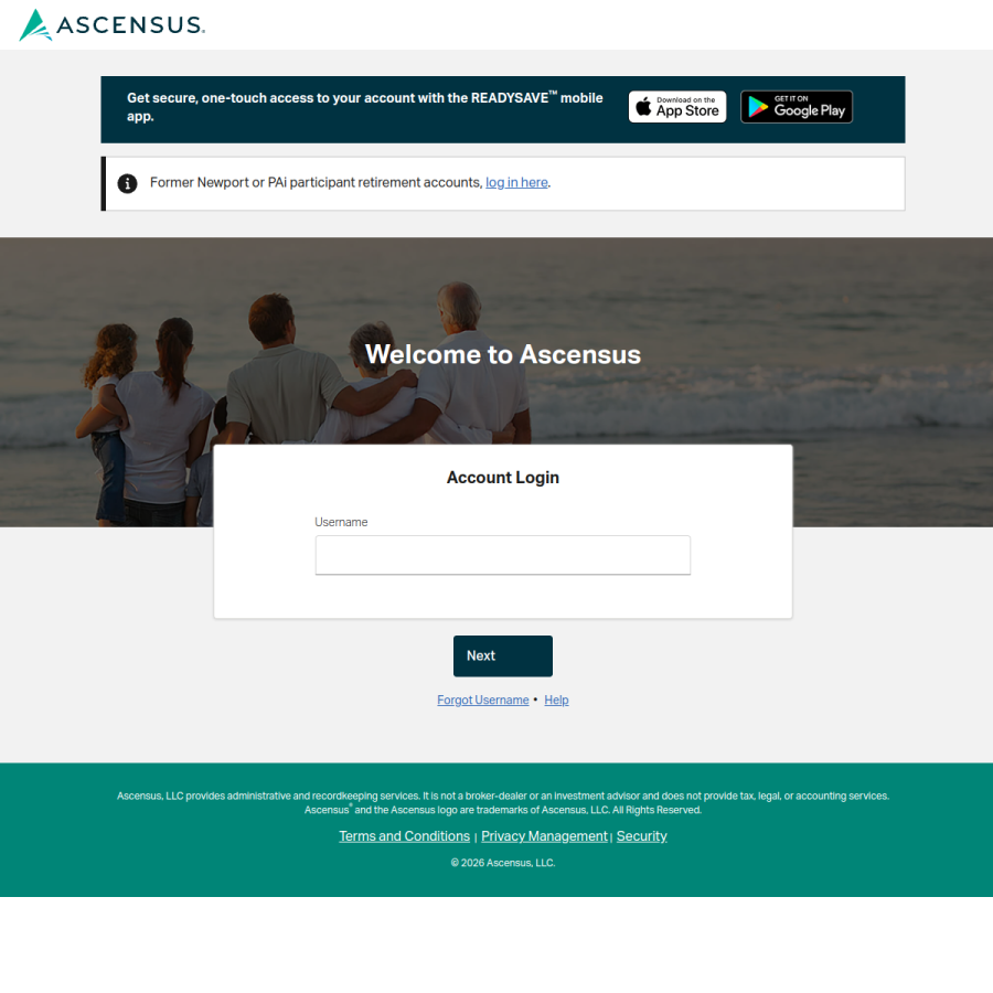 myaccount.ascensus.com homepage screenshot