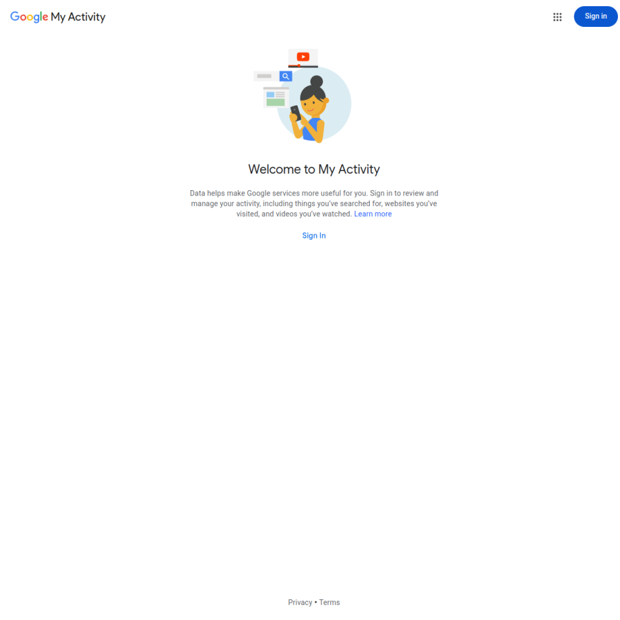 myactivity.google.com homepage screenshot