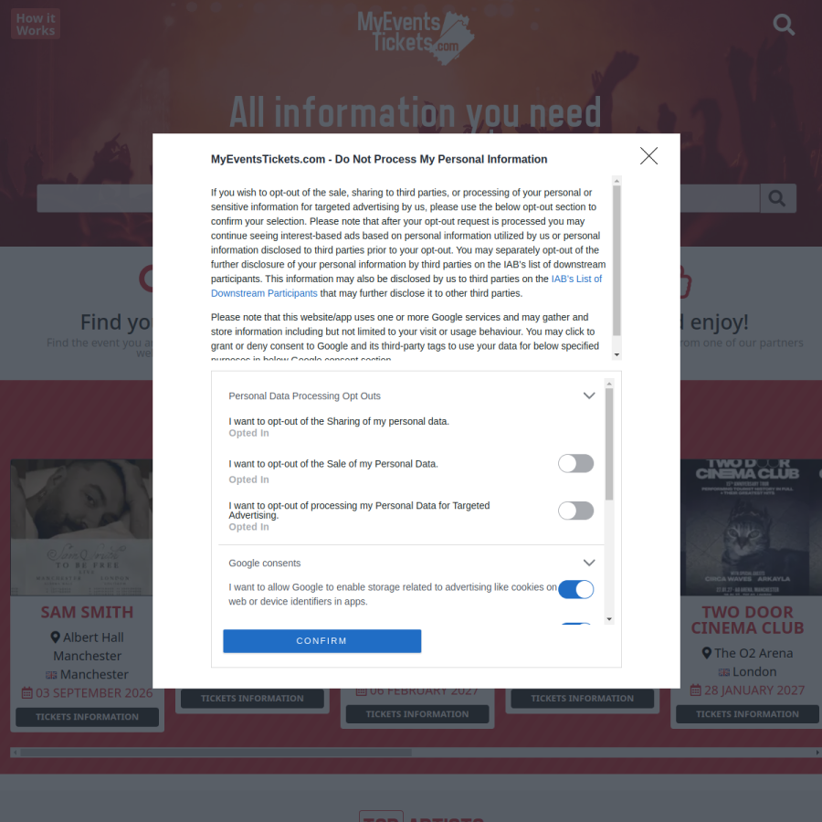 myeventstickets.com homepage screenshot