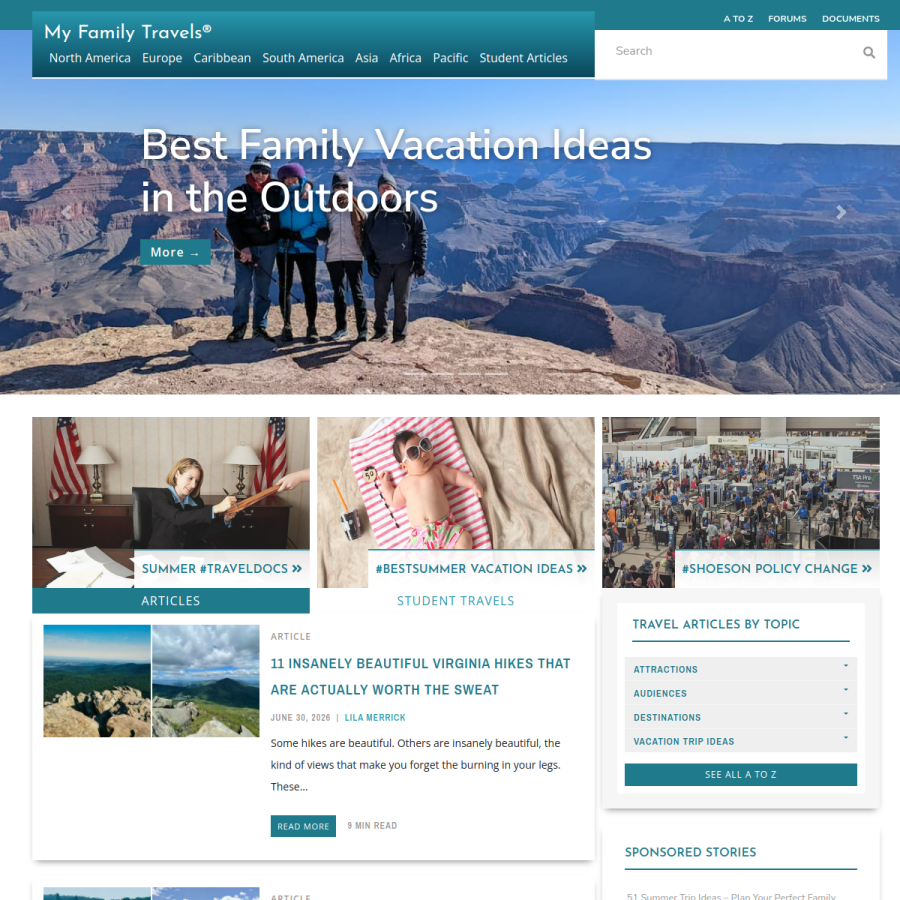 myfamilytravels.com homepage screenshot