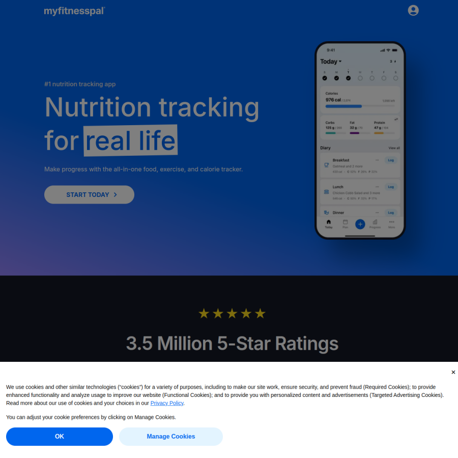 myfitnesspal.com homepage screenshot