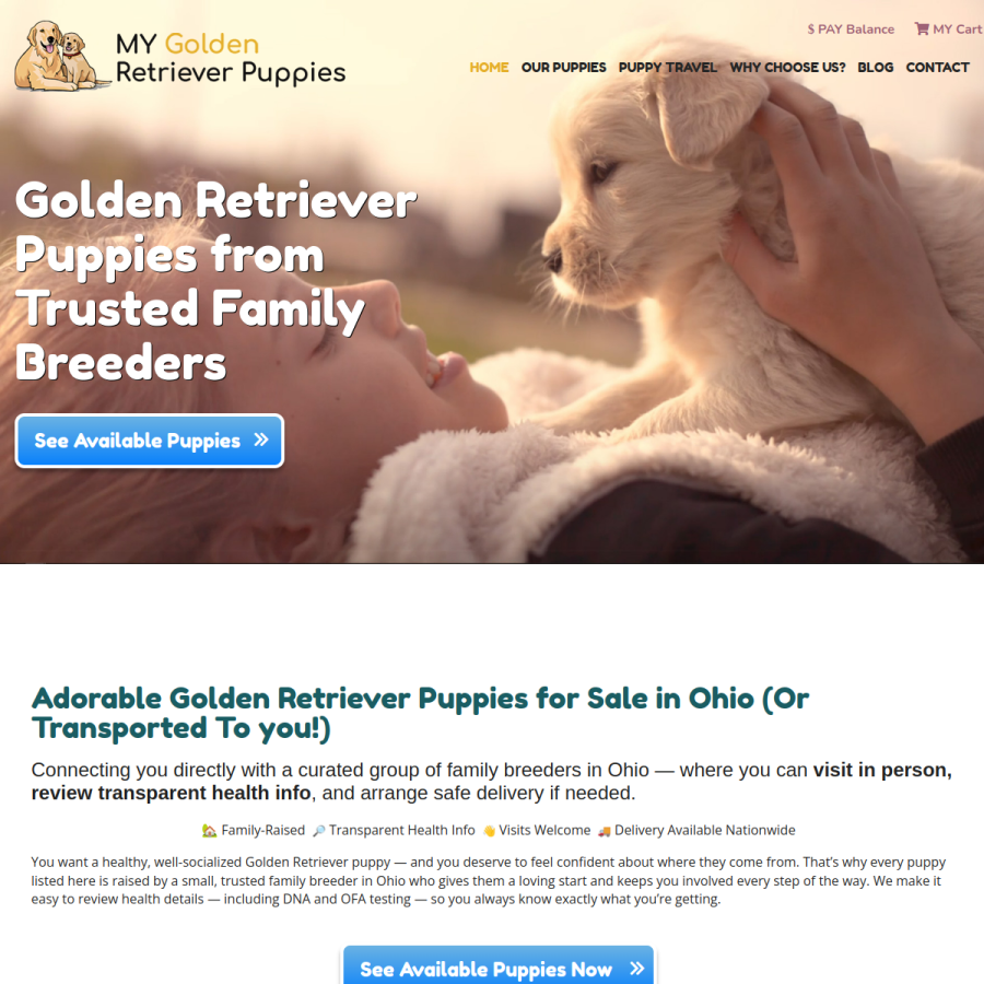 mygoldenretrieverpuppies.com homepage screenshot