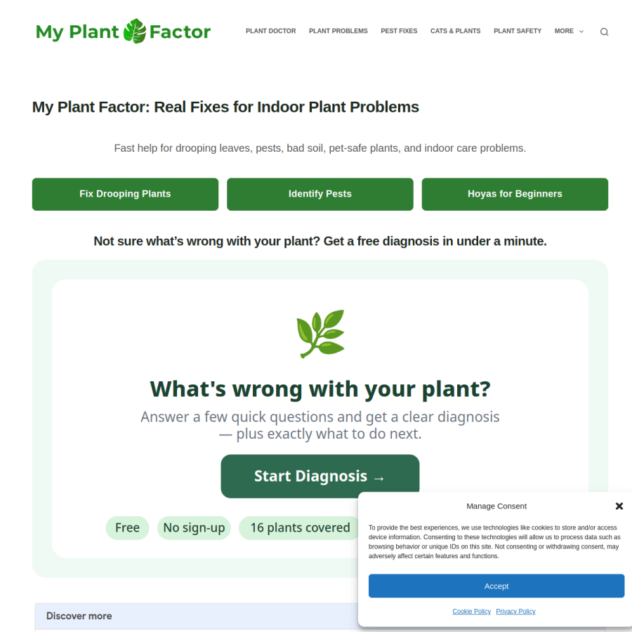 myplantfactor.com homepage screenshot