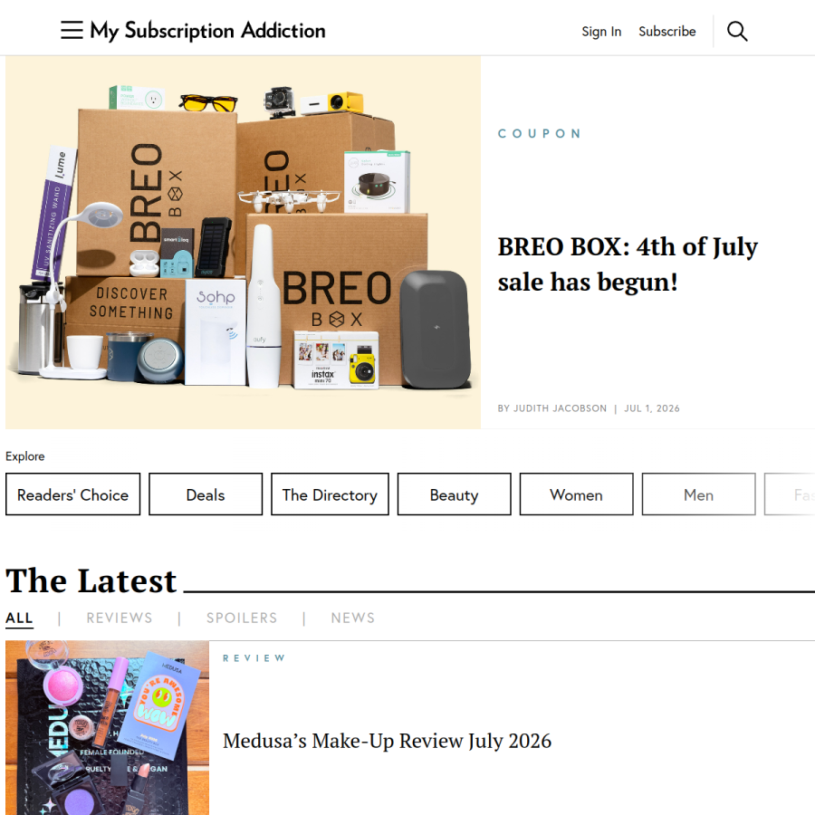 mysubscriptionaddiction.com homepage screenshot
