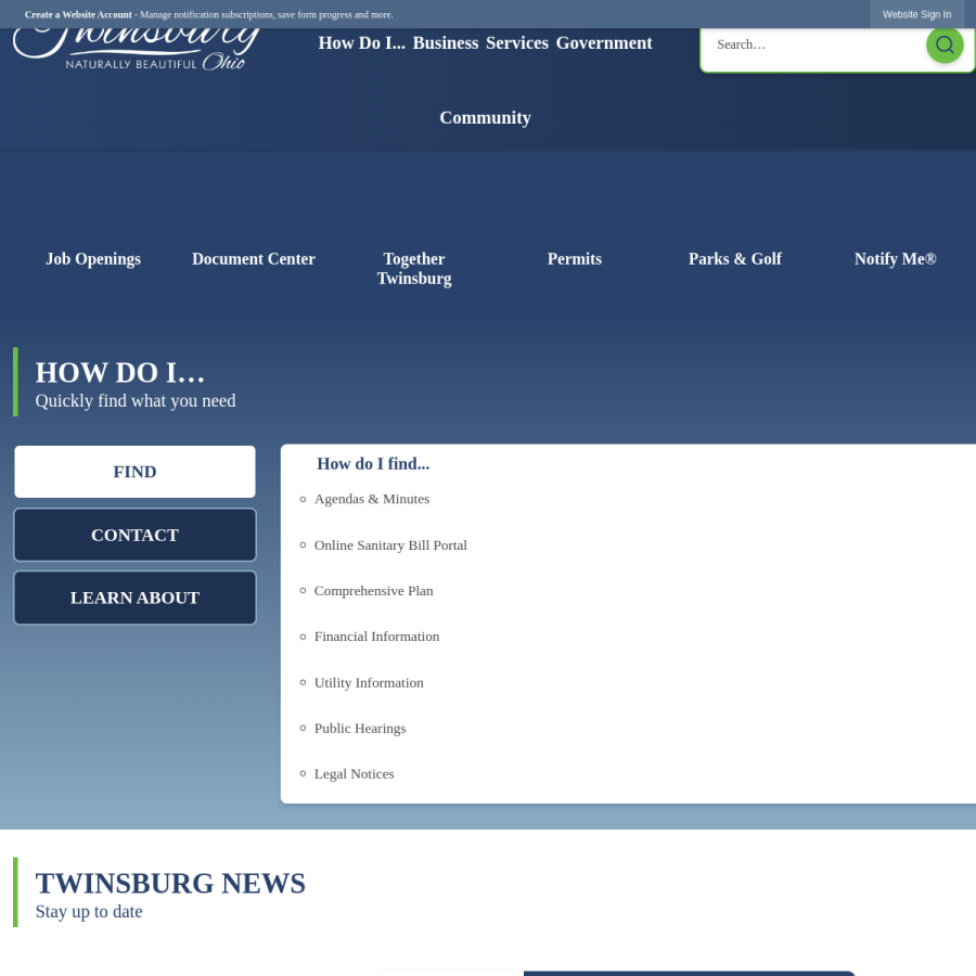 mytwinsburg.com homepage screenshot