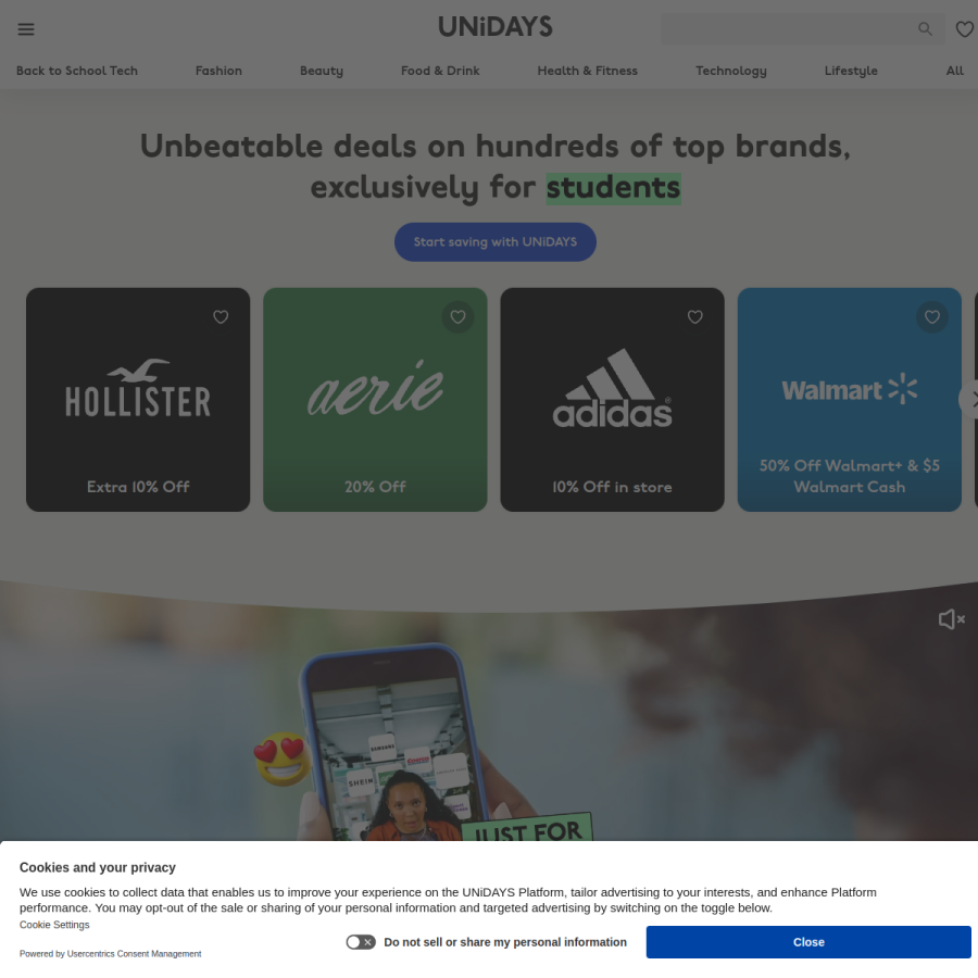 myunidays.com homepage screenshot