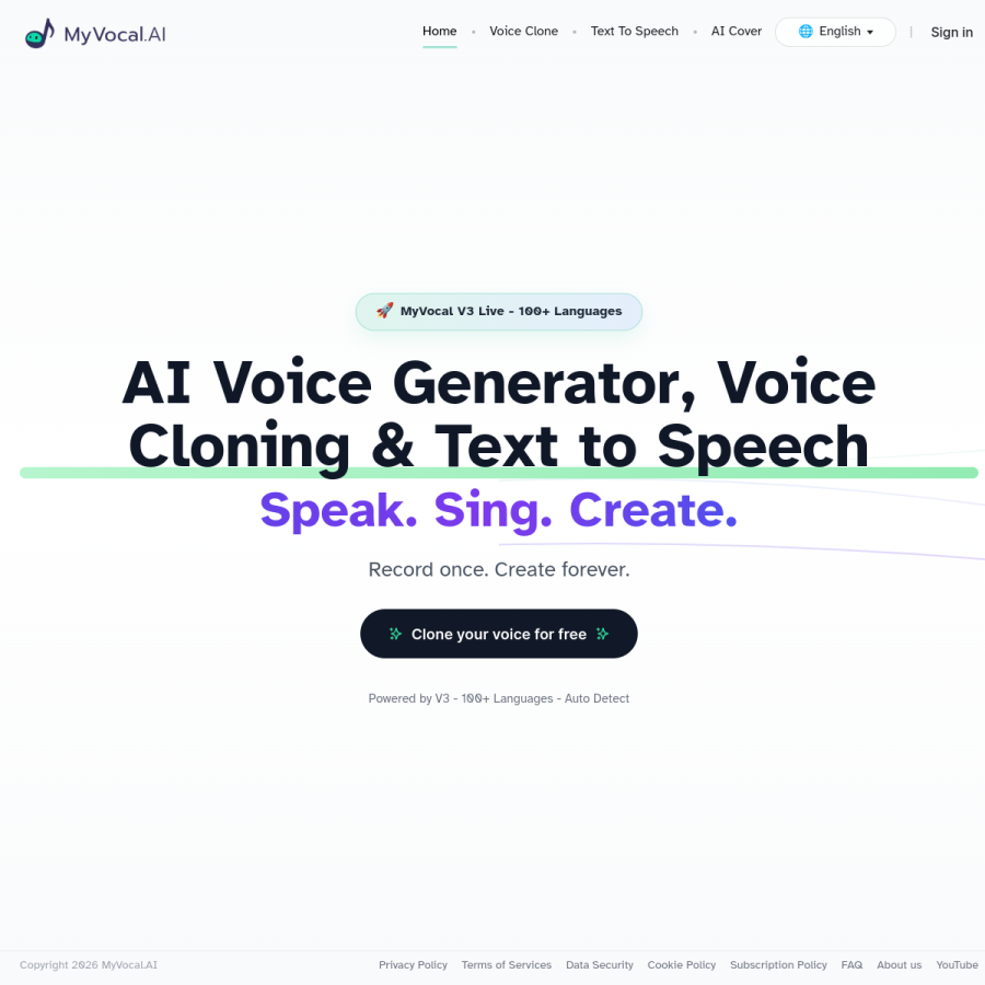 myvocal.ai homepage screenshot