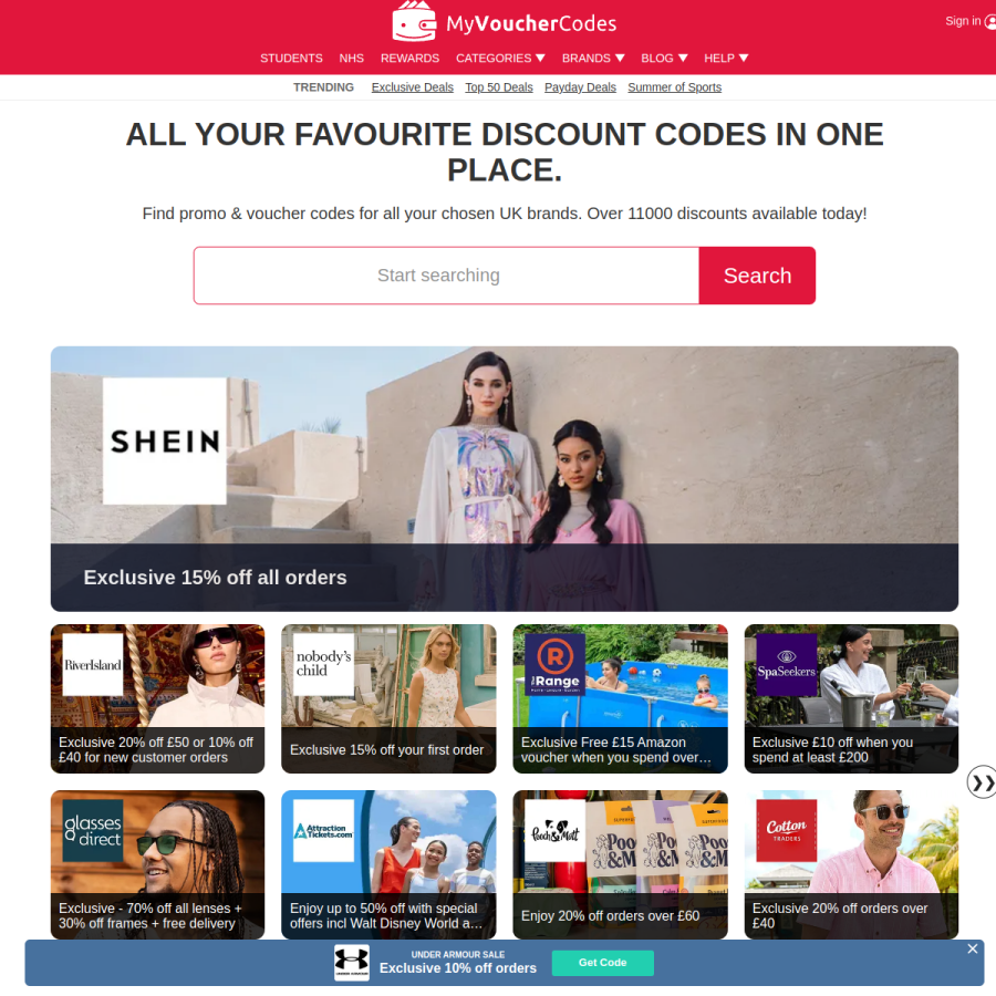 myvouchercodes.co.uk homepage screenshot