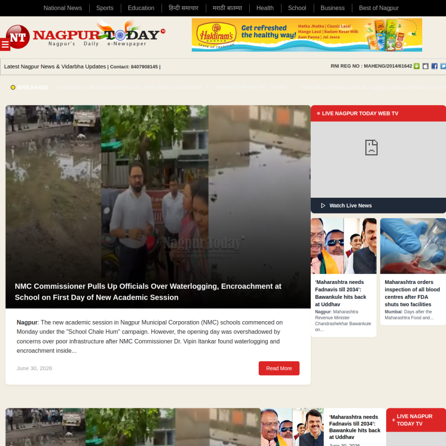 nagpurtoday.in homepage screenshot