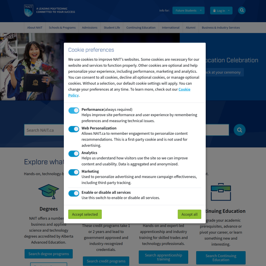 nait.ca homepage screenshot