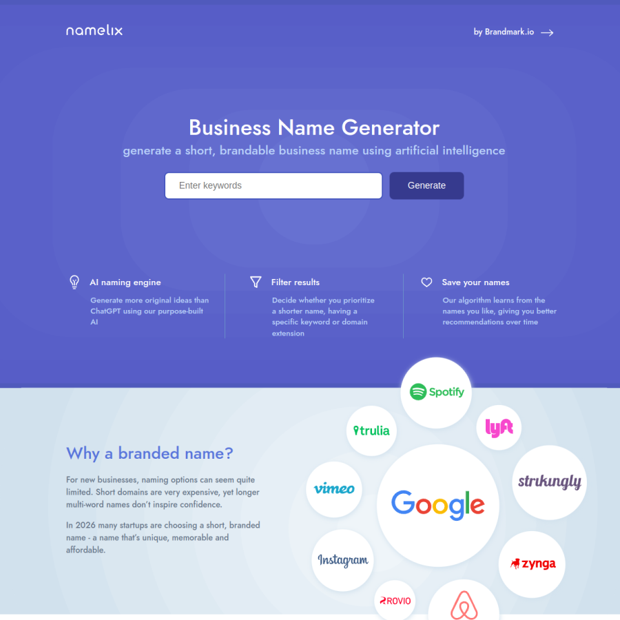 namelix.com homepage screenshot