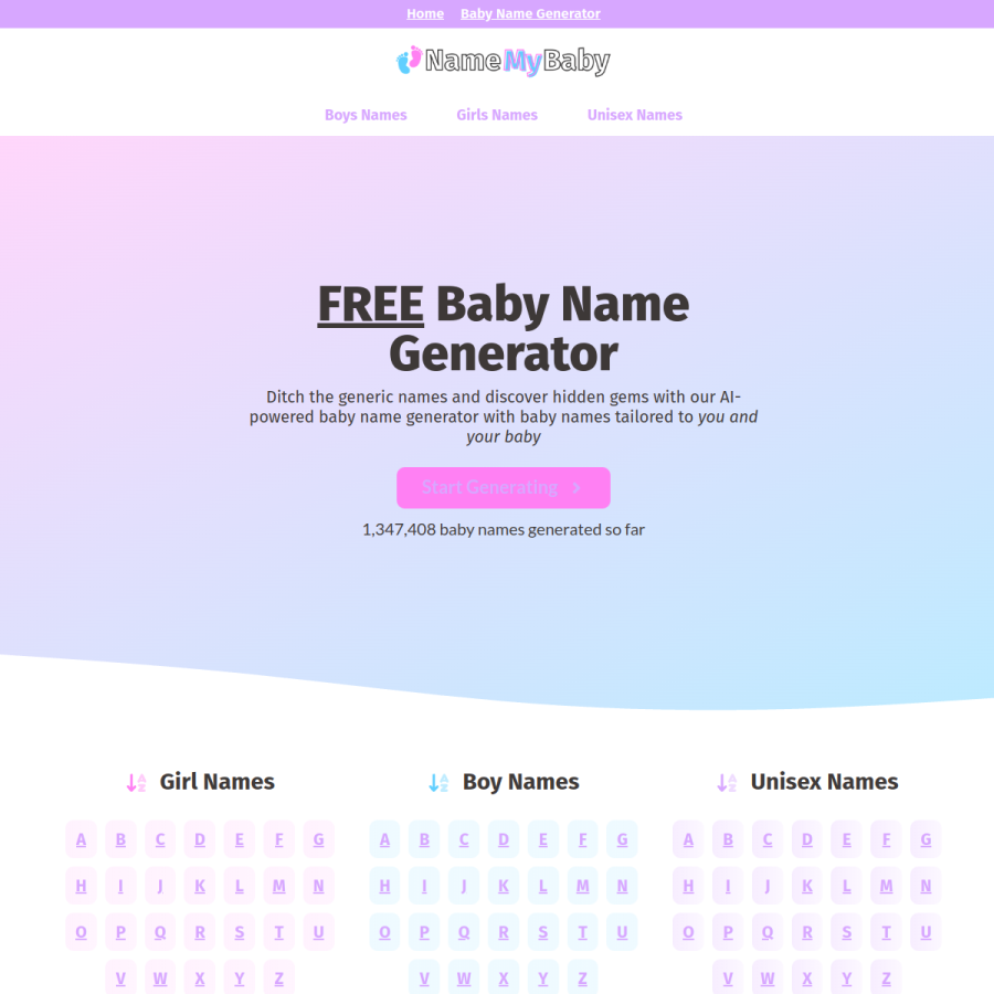 namemybaby.io homepage screenshot