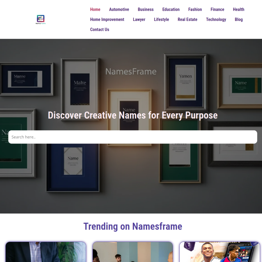 namesframe.com homepage screenshot