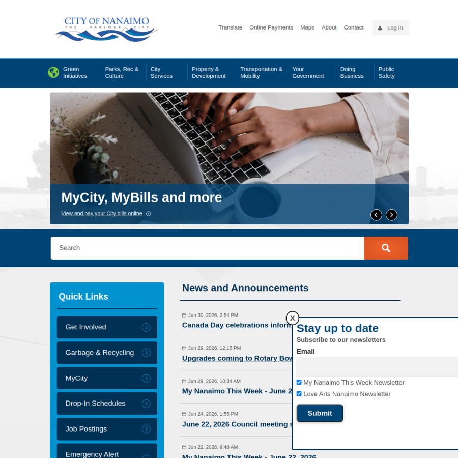 nanaimo.ca homepage screenshot