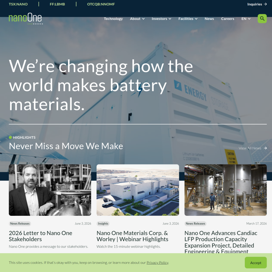 nanoone.ca homepage screenshot