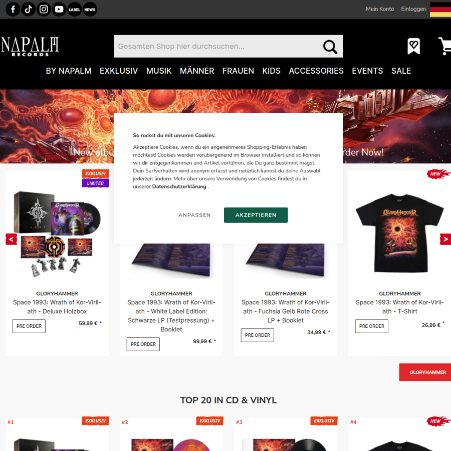 napalmrecords.com homepage screenshot