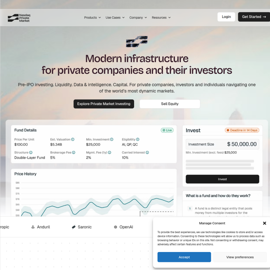 nasdaqprivatemarket.com homepage screenshot