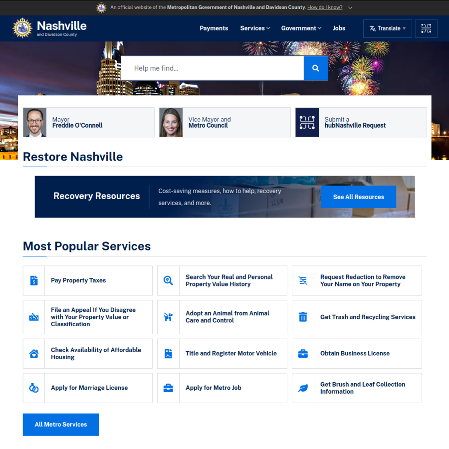 nashville.gov homepage screenshot
