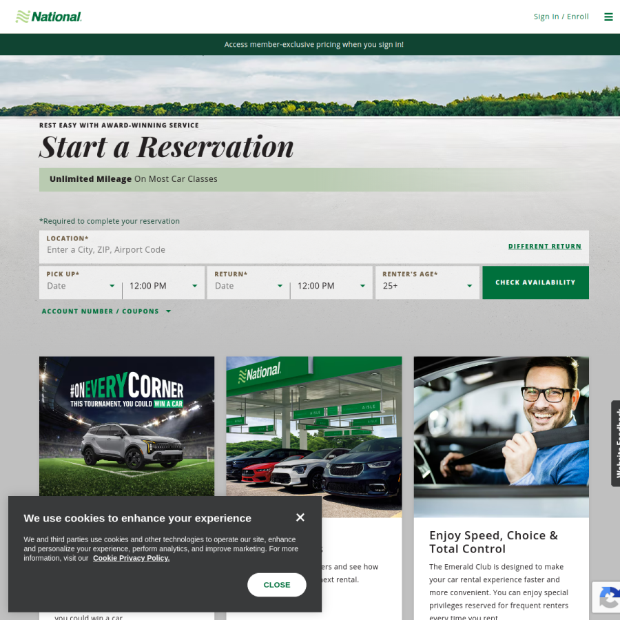 nationalcar.com homepage screenshot