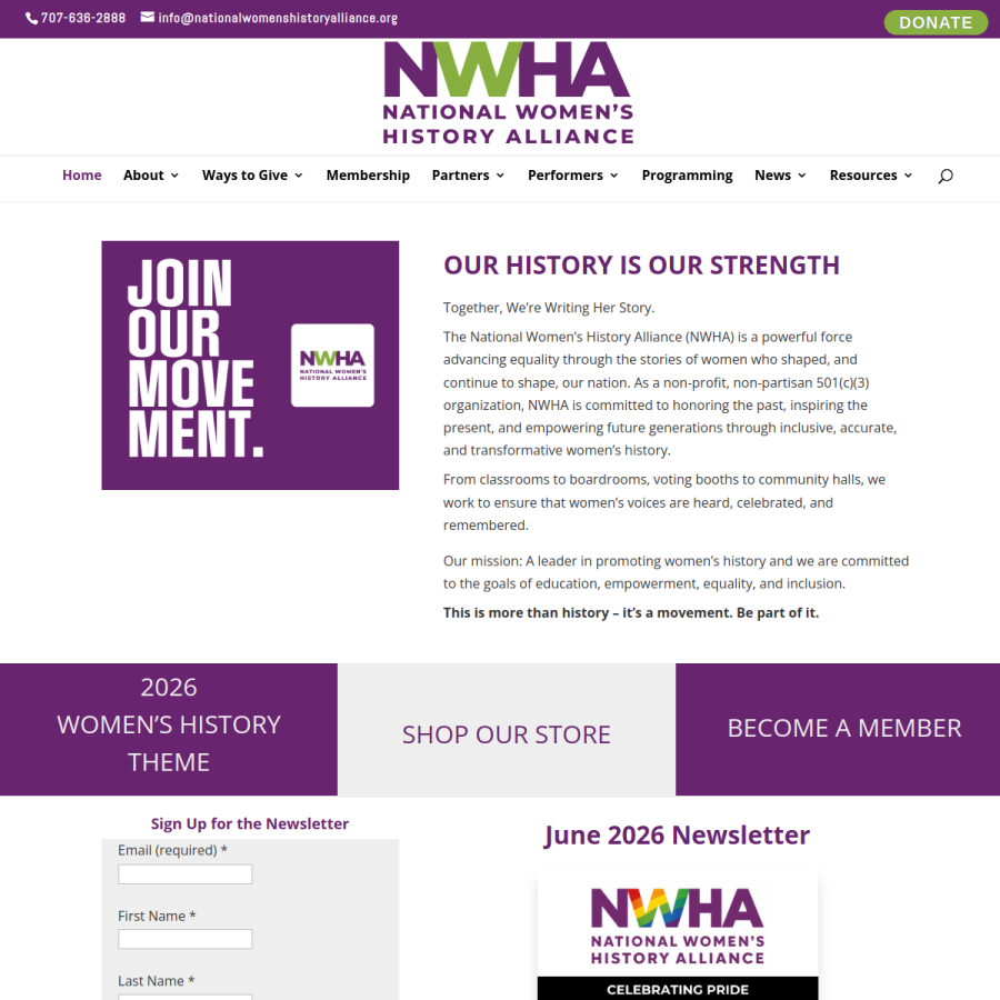 nationalwomenshistoryalliance.org homepage screenshot