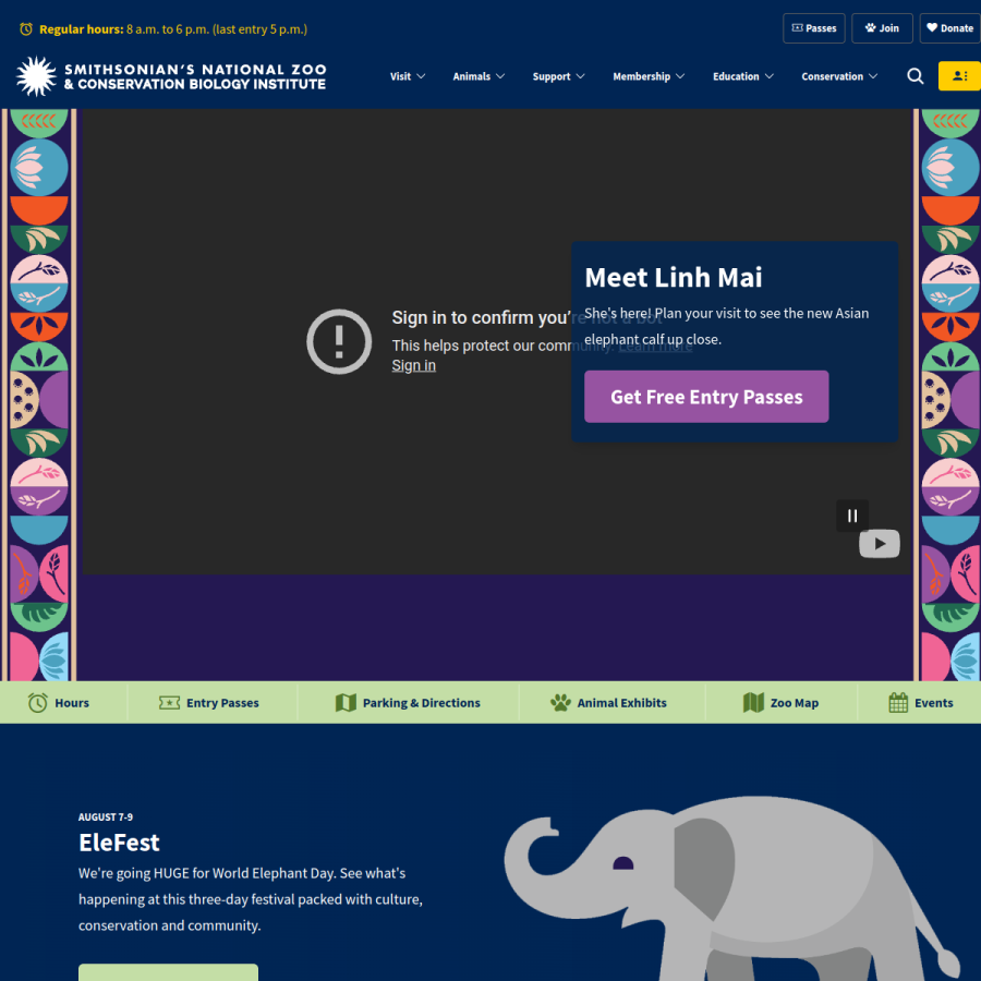 nationalzoo.si.edu homepage screenshot