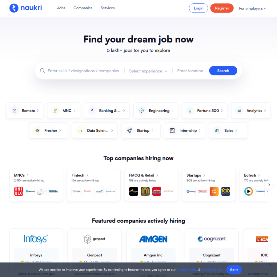 naukri.com homepage screenshot