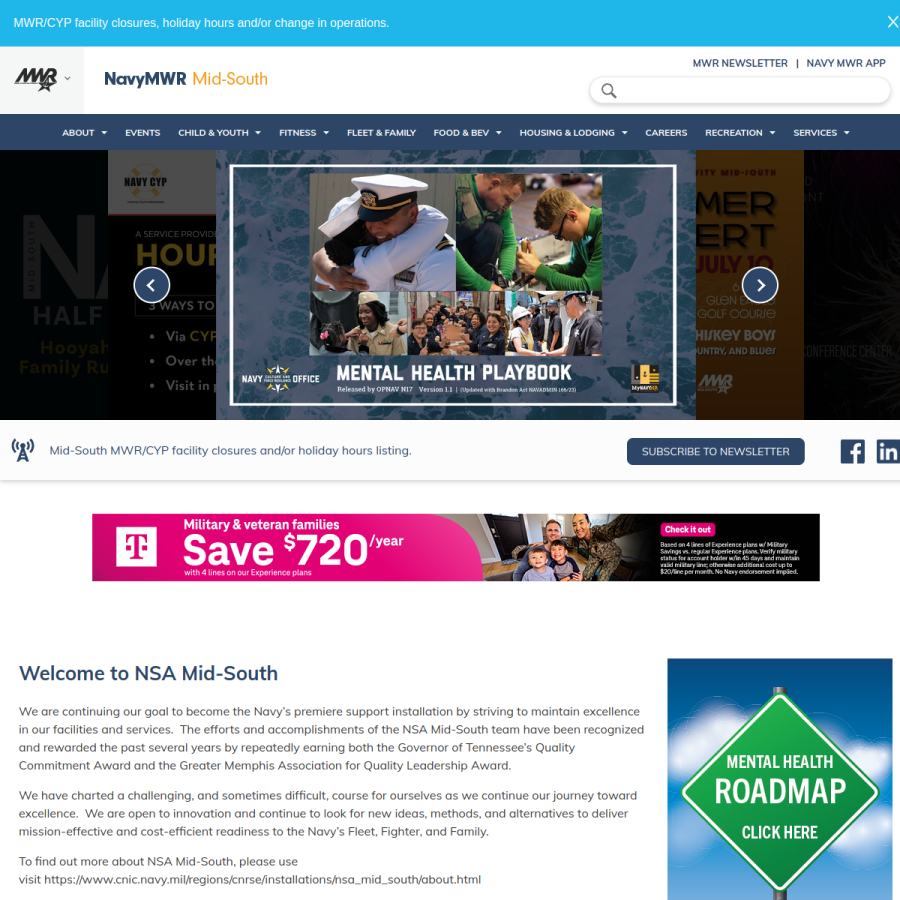 navymwrmidsouth.com homepage screenshot